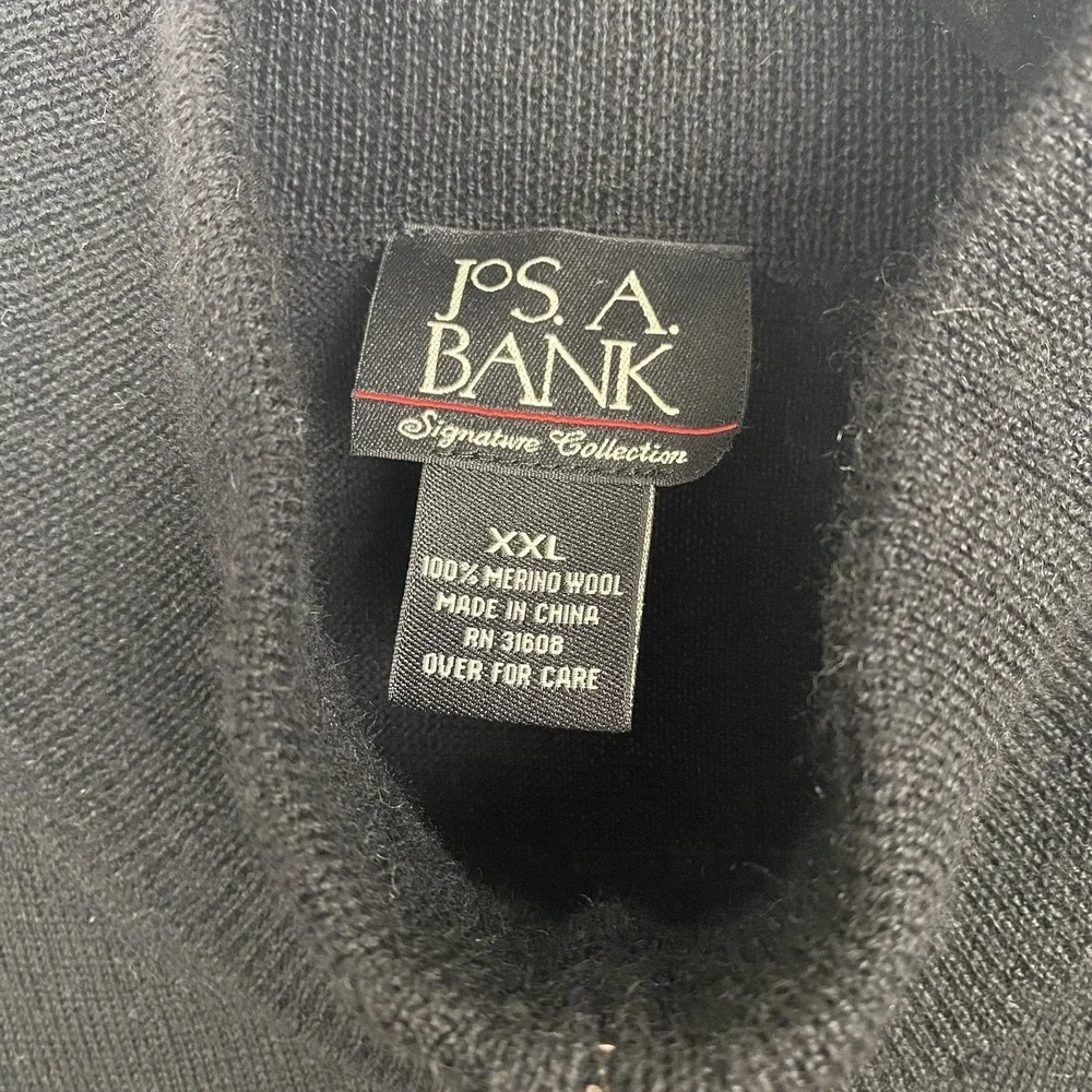 Jos. A. Bank Signature Merino Wool Henley‎ Quarter Zip Sweater Mens XXL Black